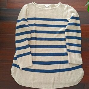 J. Jill tan blue stripe sweater